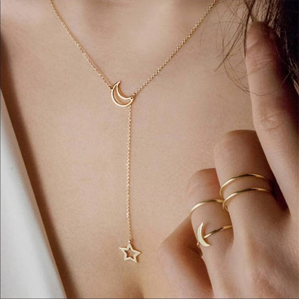 Star & Moon Lariat Necklace - Picture 1 of 6